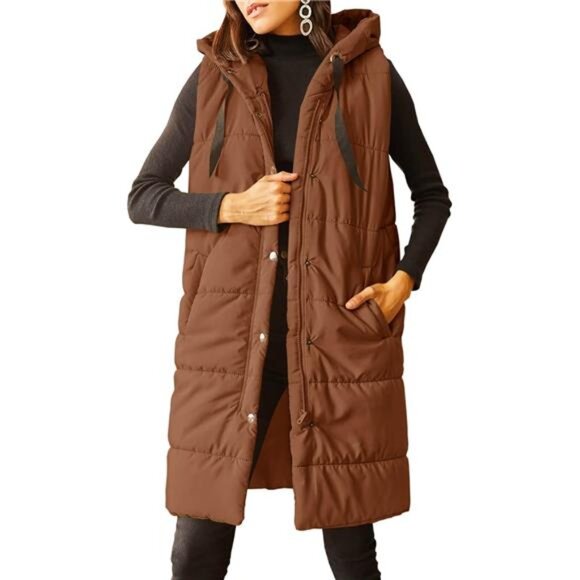 Women’s Long Quilted Puffer Vest with Cozy Insulation